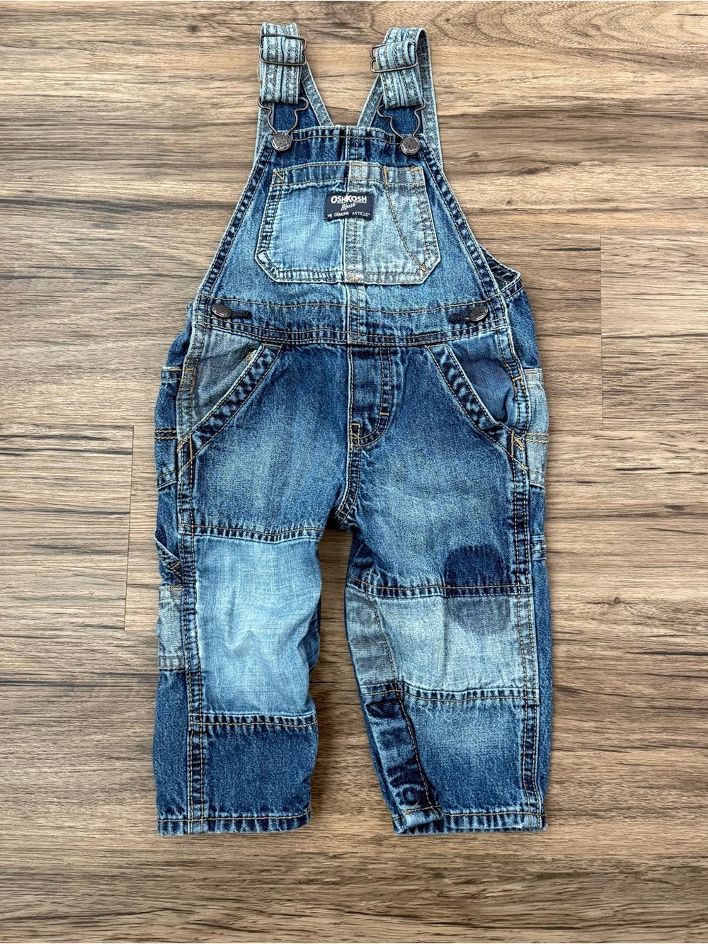Vintage Style OshKosh B’Gosh Baby Patchwork Denim Overalls 12M